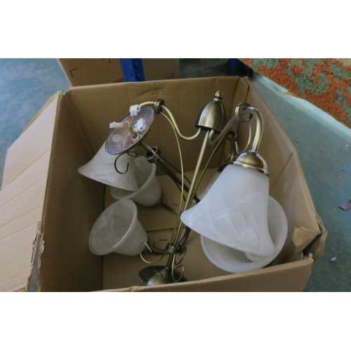 1293 - A PENDANT LIGHT FITTING WITH THREE GLASS SHADES