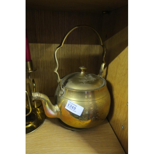 1349 - A BRASS KETTLE ON TRIVET