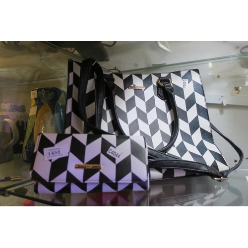 1458 - LYDC HANDBAG AND PURSE IN BLACK AND WHITE DESIGN