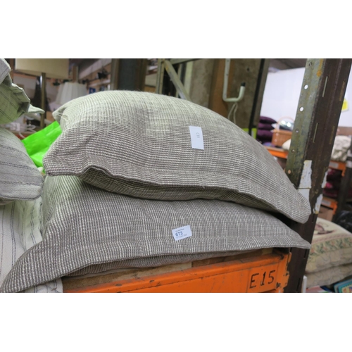 673 - TWO LARGE HEAVY CUSHIONS WITH SOFT HESSIAN STYLE COVERS