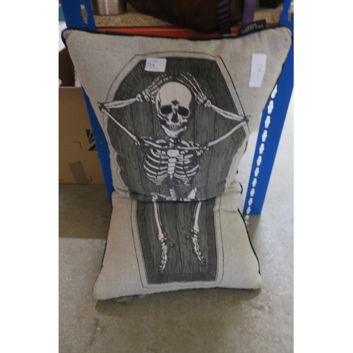 714 - LARGE CUSHION WITH SKELETON, GET AHEAD OF YOURSELF FOR HALLOWEEN :-)