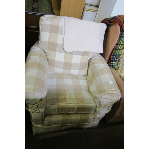 887 - CREAM CHECK ARMCHAIR