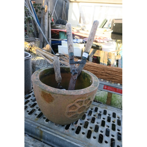 51 - TERRACOTTA POT PLUS GARDEN TOOLS