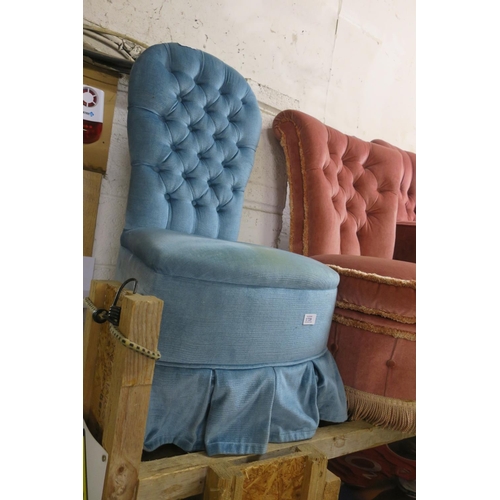 1729 - BLUE VELOUR BEDROOM CHAIR