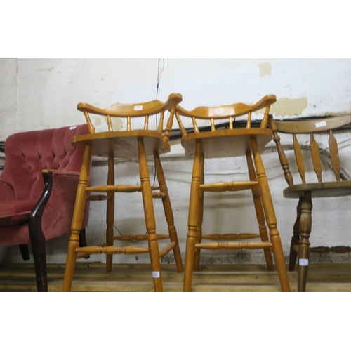 1734 - PAIR OF PINE BAR STOOLS