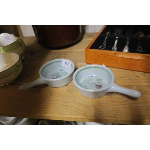 432 - 2 STONWARE BOWLS WITH HANDLES BY BUCHAN OF SCOTLAND