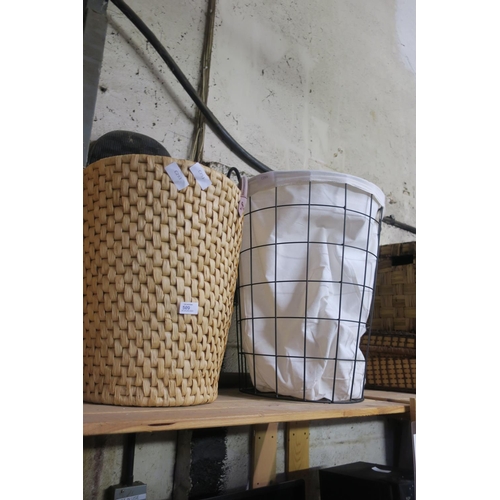 509 - PALM WEAVE LAUNDRY BASKET, AND METAL FRAMED COTTON LAUNDRY BASKET