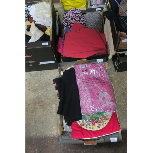 619 - TWO BOXES OF TEXTILES, TABLECLOTHS ETC