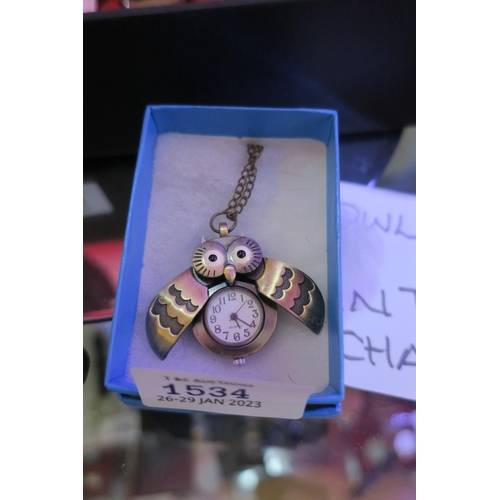 1534 - OWL PENDANT CLOCK ON CHAIN