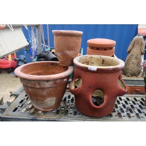 44 - 2 TERRACOTTA POTS AND STRAWBERRY PLANTER