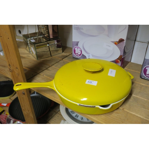 428 - CAST IRON LIDDED FRYING PAN IN SUNSHINE YELLOW!