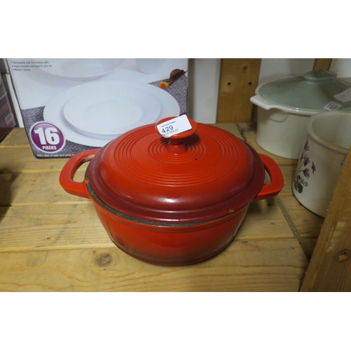 429 - ERNESTO CAST IRON CASSEROLE DISH WITH LID IN FLAME RED