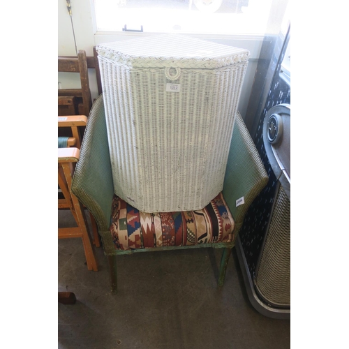 TUB CHAIR AND LAUNDRY HAMPER IN LLOYD LOOM STYLE