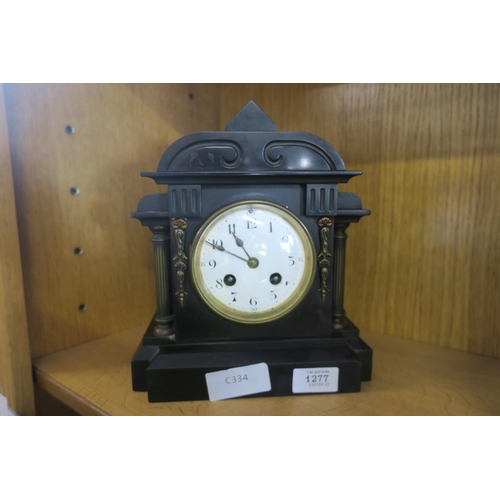 1277 - BLACK STONE MANTLE CLOCK