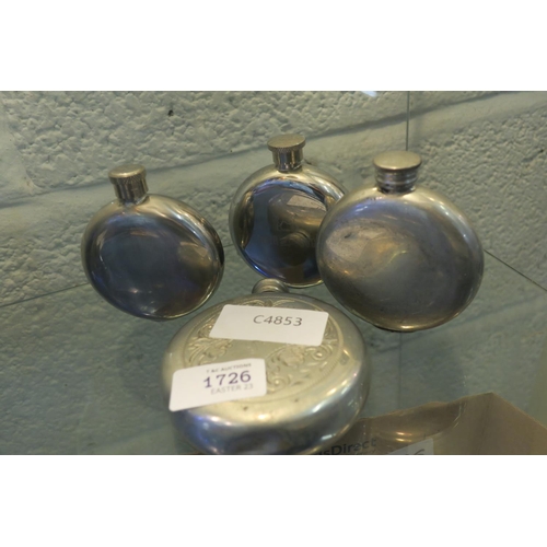 1726 - SET OF PEWTER HIP FLASKS