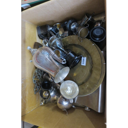 1128 - BOX OF ASSORTED SILVER PLATE TROPHIES