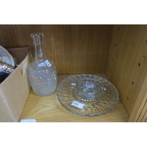 1265 - DECANTER, ASH TRAY AND CAKE PLATE