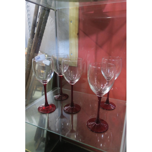 1285 - SIX RED STEMMED WINE GLASSES