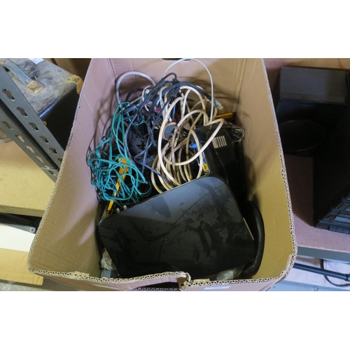 586 - BOX OF ELECTRONICS AND CABLES