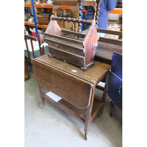 1187 - OAK TEA TROLLEY WITH DROP LEAF SIDES