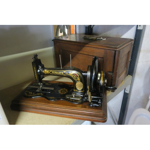 492 - VINTAGE HAND CRANKED SEWING MACHINE IN BOX