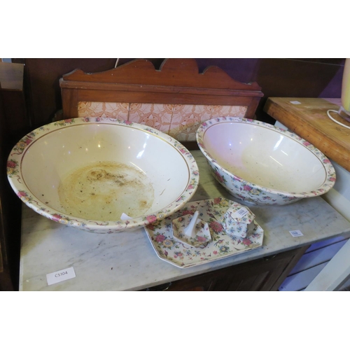 1839 - 2 LARGE WASHBOWLS AND VICTORIAN DRESSING TABLE SET