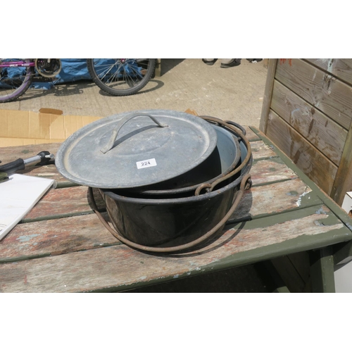 224 - 2 LARGE ENAMEL PANS