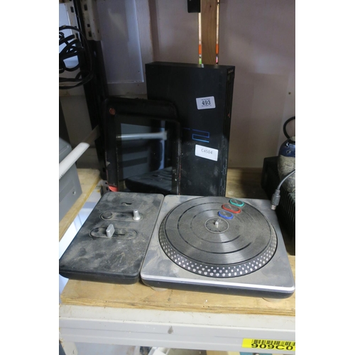 493 - PLAYSTATION 2 AND PRESTIGO MULTI TABLET AND DJ HERO TURNTABLE