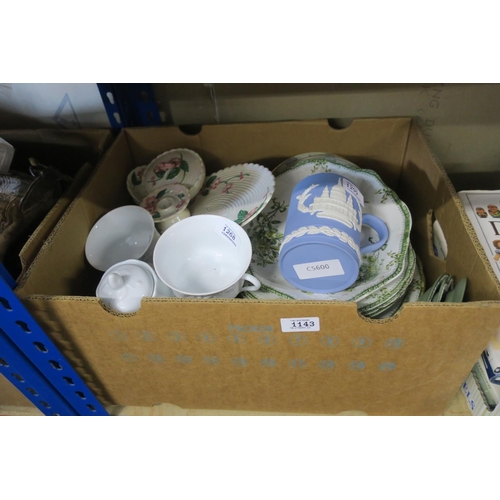 1143 - BOX OF VINTAGE CERAMICS AND CHINA WARE