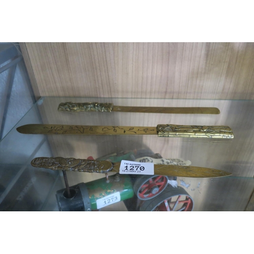 1270 - SET OF THREE CHINESE BRASS LETTER OPENERS