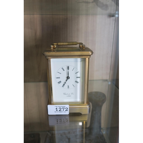 1272 - SMALL BRASS CARRIAGE CLOCK BY GLUCK & SON