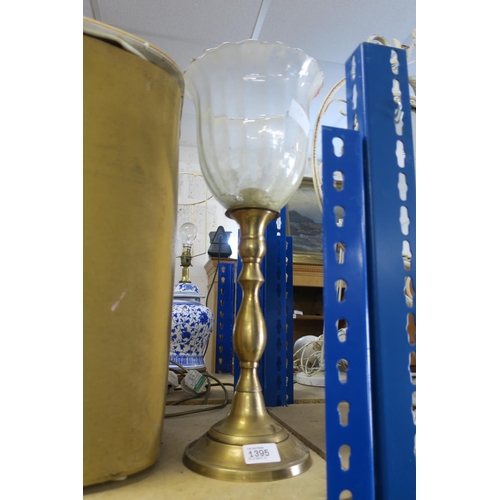 1395 - TALL BRASS AND GLASS CANDLE HOLDER