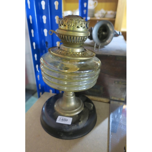 1400 - BRASS & GLASS OIL LAMP