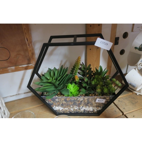 417 - HEXAGONAL FAUX PLANT TERRARIUM