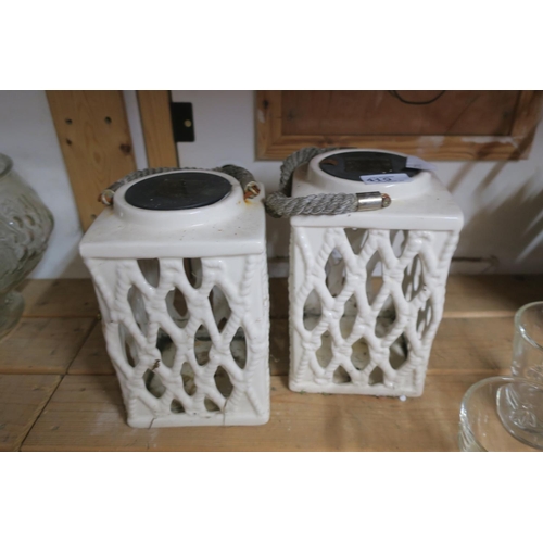 419 - 2 GARDEN LANTERNS CERAMIC