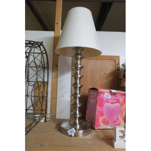 421 - METAL TABLE LAMP WITH CREAM SHADE