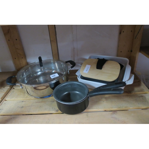 448 - SELECTION OF KITCHENALIA INCLUDING LARGE PRO COOK GOURMET LIDDED SAUTE PAN, AND BAMBOX