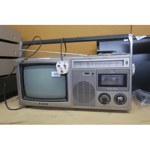 581 - VINTAGE SHARP PORTABLE TV, CASSETTE AND RADIO