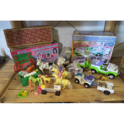 680 - SELECTION OF TOY ANIMAL HOSPTAL VEHICLES AND LARGE AMOUNT OF PONIES