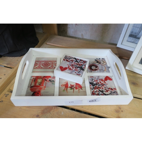 683 - DECORATIVE TRAY AND COASTERS