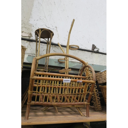 705 - BAMBOO MAGAZINE RACK AND 2 PLANT STANDS