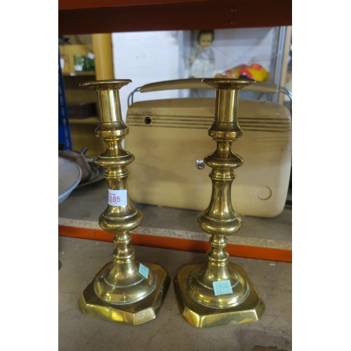 1385 - PAIR OF VINTAGE BRASS CANDLESTICKS