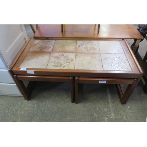 1091 - MID CENTURY TILE-TOPPED NEST OF SIDE TABLEA