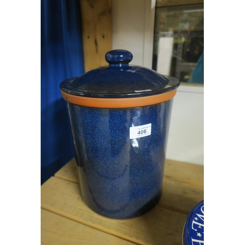 406 - BLUE GLAZED BREAD CROCK