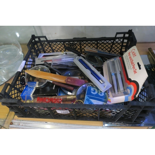 1506 - LARGE CRATE OF VARIOUS PENS ETC