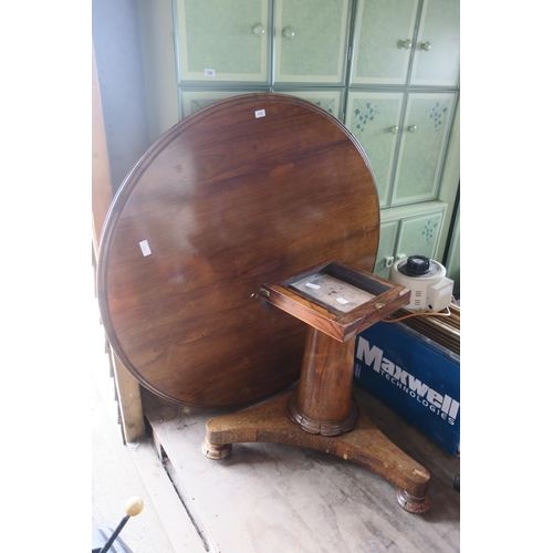 1747 - ANTIQUE ROUND TILT TOP TABLE WITH BRASS FIXINGS