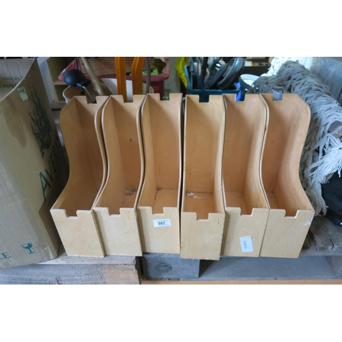 387 - SIX WOODEN FILING BOXES