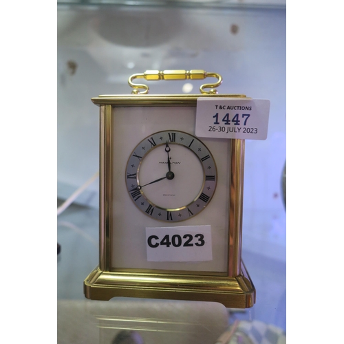 1447 - VINTAGE HEAVY BRASS HAMILTON ELECTRONIC CARRIAGE CLOCK