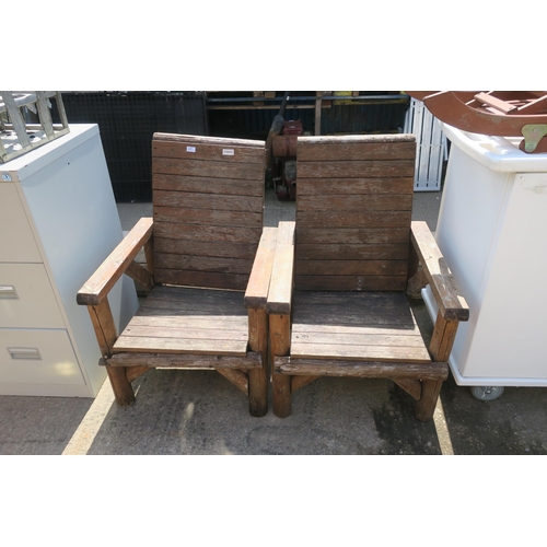 123 - 2 X WOODEN GARDEN  ARMCHAIRS