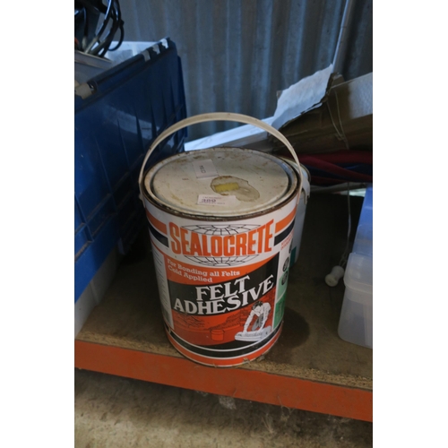 389 - TIN OF FELT ADHESIVE AND TIN OF SATINWOOD